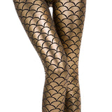 Maxbell High Waisted Tight Stretch Performances Women Fish Scale Mermaid Leggings Aureate