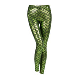 Maxbell High Waisted Tight Stretch Performances Women Fish Scale Mermaid Leggings Green