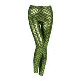 Maxbell High Waisted Tight Stretch Performances Women Fish Scale Mermaid Leggings Green