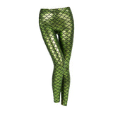 Maxbell High Waisted Tight Stretch Performances Women Fish Scale Mermaid Leggings Green