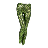 Maxbell High Waisted Tight Stretch Performances Women Fish Scale Mermaid Leggings Green
