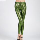 Maxbell High Waisted Tight Stretch Performances Women Fish Scale Mermaid Leggings Green