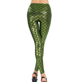 Maxbell High Waisted Tight Stretch Performances Women Fish Scale Mermaid Leggings Green