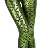 Maxbell High Waisted Tight Stretch Performances Women Fish Scale Mermaid Leggings Green