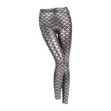 Maxbell High Waisted Tight Stretch Performances Women Fish Scale Mermaid Leggings Argent