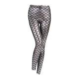 Maxbell High Waisted Tight Stretch Performances Women Fish Scale Mermaid Leggings Argent