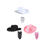 Maxbell Cowboy Hat with Bandanna Square Hair Scarf for Performance Dress up Cosplay White