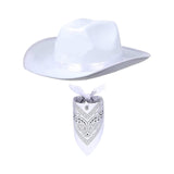 Maxbell Cowboy Hat with Bandanna Square Hair Scarf for Performance Dress up Cosplay White