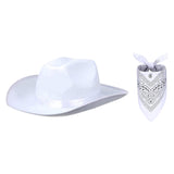 Maxbell Cowboy Hat with Bandanna Square Hair Scarf for Performance Dress up Cosplay White