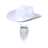 Maxbell Cowboy Hat with Bandanna Square Hair Scarf for Performance Dress up Cosplay White