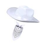 Maxbell Cowboy Hat with Bandanna Square Hair Scarf for Performance Dress up Cosplay White