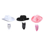 Maxbell Cowboy Hat with Bandanna Square Hair Scarf for Performance Dress up Cosplay White