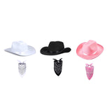 Maxbell Cowboy Hat with Bandanna Square Hair Scarf for Performance Dress up Cosplay White