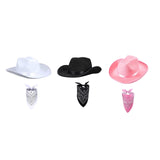 Maxbell Cowboy Hat with Bandanna Square Hair Scarf for Performance Dress up Cosplay White