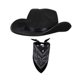 Maxbell Cowboy Hat with Bandanna Square Hair Scarf for Performance Dress up Cosplay Black