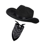 Maxbell Cowboy Hat with Bandanna Square Hair Scarf for Performance Dress up Cosplay Black