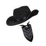 Maxbell Cowboy Hat with Bandanna Square Hair Scarf for Performance Dress up Cosplay Black