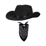 Maxbell Cowboy Hat with Bandanna Square Hair Scarf for Performance Dress up Cosplay Black