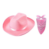 Maxbell Cowboy Hat with Bandanna Square Hair Scarf for Performance Dress up Cosplay Pink