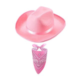 Maxbell Cowboy Hat with Bandanna Square Hair Scarf for Performance Dress up Cosplay Pink