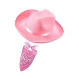 Maxbell Cowboy Hat with Bandanna Square Hair Scarf for Performance Dress up Cosplay Pink