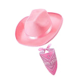 Maxbell Cowboy Hat with Bandanna Square Hair Scarf for Performance Dress up Cosplay Pink