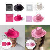 Maxbell Cowgirl Cap with Bandana Set Wind Lanyard Cowboy Hat for Party Celebration Black