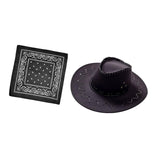 Maxbell Cowgirl Cap with Bandana Set Wind Lanyard Cowboy Hat for Party Celebration Black