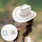 Maxbell Cowgirl Cap with Bandana Set Wind Lanyard Cowboy Hat for Party Celebration White