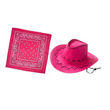 Maxbell Cowgirl Cap with Bandana Set Wind Lanyard Cowboy Hat for Party Celebration Dark Pink