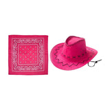 Maxbell Cowgirl Cap with Bandana Set Wind Lanyard Cowboy Hat for Party Celebration Dark Pink