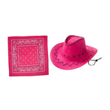 Maxbell Cowgirl Cap with Bandana Set Wind Lanyard Cowboy Hat for Party Celebration Dark Pink