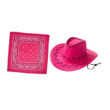 Maxbell Cowgirl Cap with Bandana Set Wind Lanyard Cowboy Hat for Party Celebration Dark Pink