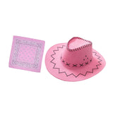 Maxbell Cowgirl Cap with Bandana Set Wind Lanyard Cowboy Hat for Party Celebration Light Pink