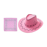 Maxbell Cowgirl Cap with Bandana Set Wind Lanyard Cowboy Hat for Party Celebration Light Pink