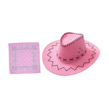 Maxbell Cowgirl Cap with Bandana Set Wind Lanyard Cowboy Hat for Party Celebration Light Pink