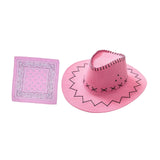 Maxbell Cowgirl Cap with Bandana Set Wind Lanyard Cowboy Hat for Party Celebration Light Pink