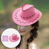 Maxbell Cowgirl Cap with Bandana Set Wind Lanyard Cowboy Hat for Party Celebration Light Pink