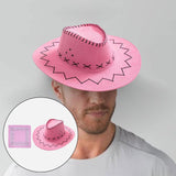 Maxbell Cowgirl Cap with Bandana Set Wind Lanyard Cowboy Hat for Party Celebration Light Pink