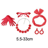 Maxbell Retro 1950S Womens Costume Set Glasses Gloves Polka Dot for Halloween Adult Red