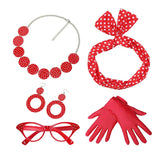 Maxbell Retro 1950S Womens Costume Set Glasses Gloves Polka Dot for Halloween Adult Red