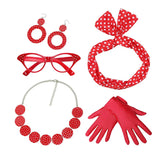 Maxbell Retro 1950S Womens Costume Set Glasses Gloves Polka Dot for Halloween Adult Red
