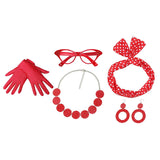 Maxbell Retro 1950S Womens Costume Set Glasses Gloves Polka Dot for Halloween Adult Red