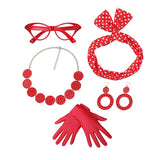 Maxbell Retro 1950S Womens Costume Set Glasses Gloves Polka Dot for Halloween Adult Red