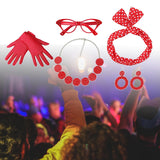 Maxbell Retro 1950S Womens Costume Set Glasses Gloves Polka Dot for Halloween Adult Red