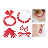 Maxbell Retro 1950S Womens Costume Set Glasses Gloves Polka Dot for Halloween Adult Red