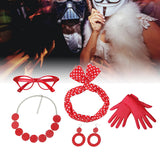 Maxbell Retro 1950S Womens Costume Set Glasses Gloves Polka Dot for Halloween Adult Red