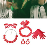 Maxbell Retro 1950S Womens Costume Set Glasses Gloves Polka Dot for Halloween Adult Red
