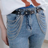 Maxbell Waist Belt with Chain Gothic Waistband for Disco Dancing for Men and Women Silver