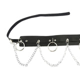 Maxbell Waist Belt with Chain Outfits Waistband PU Leather for Disco Dancing Party black